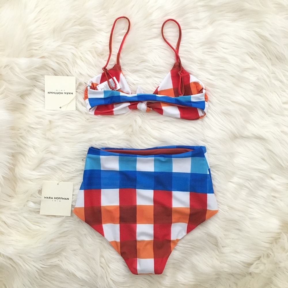MARA HOFFMAN Multicolor Plaid Bikini Top Bottom - Picture 5 of 7
